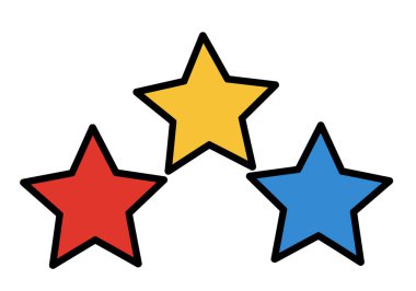 3 yıldızlı Clipart. Bu resim siyah çizgili kırmızı, sarı ve mavi üç yıldızı gösterir. Çizim tasarımı.
