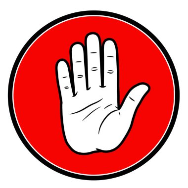 Klip sanatı, el yok. Bu resim kırmızı bir arka planda beyaz bir eli dur işaretinde gösteriyor. Çizim tasarımı.