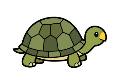 Kaplumbağa tırnağı kadar tatlı. Bu resim sarı gagalı ve desenli kabuklu yeşil bir kaplumbağa gösteriyor. Çizim tasarımı.