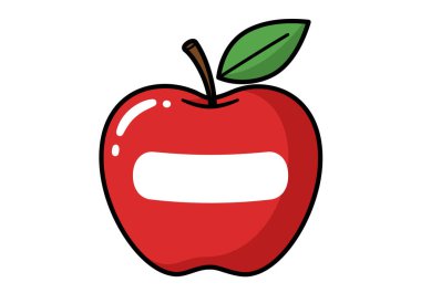 Adıyla Apple Clipart. Bu resim yeşil yapraklı kırmızı bir elma ve ortasında beyaz dikdörtgen bir etiket gösteriyor. Çizim tasarımı.