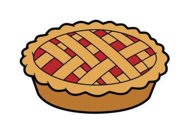Elmalı pasta klipsi sanatı. Bu resim, altın-kahverengi kabuklu ve kırmızı dolgulu kafes kaplı bir elmalı turtayı gösteriyor. Çizim tasarımı.