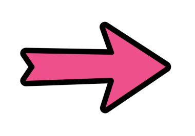 Pembe ok klipsi. Görüntü, koyu siyah bir hatla sağı gösteren pembe bir ok gösteriyor. Çizim tasarımı.