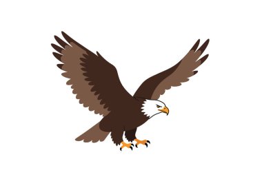 Kartal kesimi kolay. Bu görüntü, uzanmış kanatları ve keskin pençeleri olan ve saldırmaya hazır kel bir kartalı gösteriyor. Çizim tasarımı.