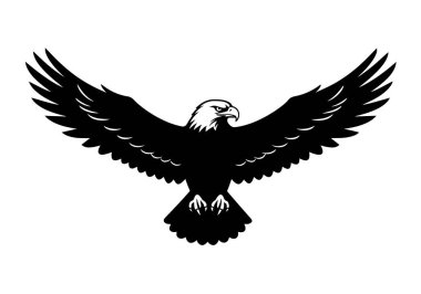 Kartal Clipart silueti. Kanatları geniş siyah beyaz kartal. Çizim tasarımı.