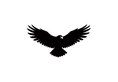 Kartal siluet klipsi sanatı. Bu görüntü, geniş kanatlı bir kartalın siyah siluetini gösteriyor. Çizim tasarımı.