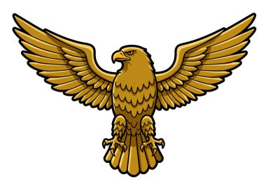 Altın kartal kırpması. Genişlemiş kanatları, detaylı tüyleri ve keskin pençeleri olan bir altın kartal. Çizim tasarımı.