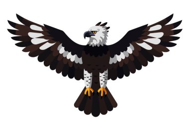 Harpy Eagle klip sanatı. Görüntü, kanatları geniş, ayrıntılı tüyleri ve vahşi ifadesi olan görkemli bir harpia kartalını gösteriyor. Çizim tasarımı.