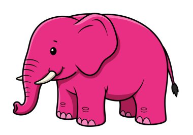 Pembe fil klipsi sanatı. Dişleri ve küçük kuyruğu olan pembe bir fil. Çizim tasarımı.