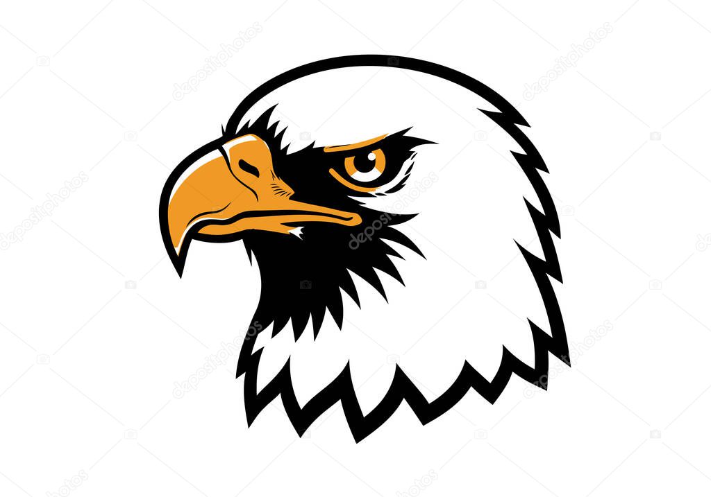 Eagle face clip art. This image shows a stylized eagle head with a fierce expression. Illustration design.
