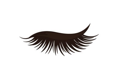 Clip art göz kapağı. Bu resim, kalın hatları olan tek bir kıvrımlı siyah kirpiğin stilize edilmiş bir temsilini gösteriyor. Çizim tasarımı.