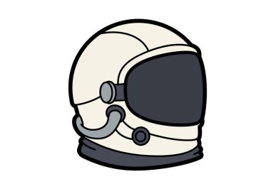 Klip sanatı astronot miğferi çizimi. Bu resim, büyük koyu bir vizörü olan karikatür tarzı astronot kaskını gösteriyor. Çizim tasarımı.