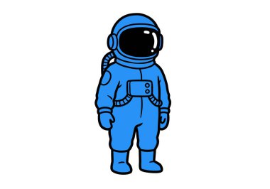 Basit bir astronot parçası. Bu resim, siyah vizörlü mavi uzay giysili bir astronotu gösteriyor. Çizim tasarımı.