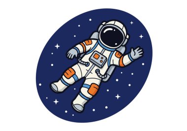 Uzay astronotu Clipart. Uzay giysisi giymiş bir astronot, arka planda yıldızlarla uzayda yüzüyor. Çizim tasarımı.