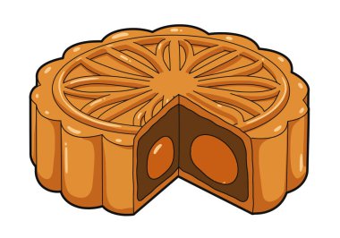Mooncake klibi. Karmaşık desenli ve yumurta sarısı dolgulu geleneksel Çin hamur işi. Çizim tasarımı.