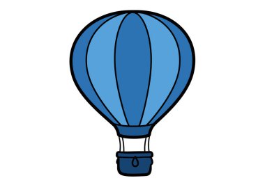 Mavi sıcak hava balonu klipsi. Görüntü, alternatif ışık ve koyu mavi panelleri ve altında küçük bir sepeti olan mavi bir sıcak hava balonunu gösteriyor. Çizim tasarımı.