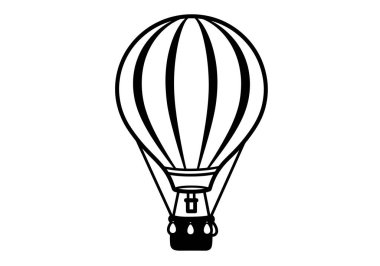 Sıcak hava balonu serisi. Bu resim çizgili desenli ve sepetli sıcak hava balonunu gösteriyor. Çizim tasarımı.