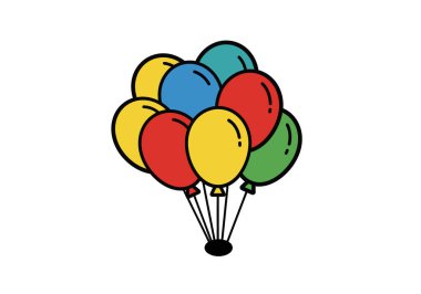 Balonlar havada uçuşuyor. Bu resim birbirine bağlanmış renkli balonları gösteriyor. Çizim tasarımı.
