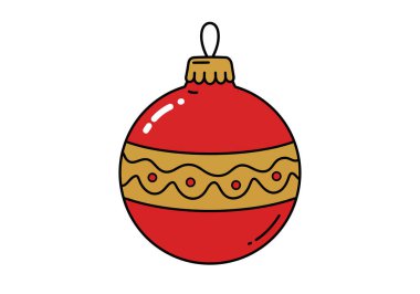 Noel balosu süsleme sanatı. Bu resimde kırmızı ve altın renkli, dalgalı desenli ve dekoratif noktalı bir Noel balosu var. Çizim tasarımı.
