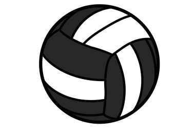 Voleybol klip sanatı. Bu görüntü siyah beyaz voleybol topunu belirgin bir şekilde gösteriyor. Çizim tasarımı.