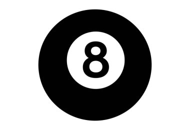 8 numaralı havuz klipsi. Bu resim, içinde bilardo sembolü olan 8 numaralı beyaz dairesel merkezli klasik bir siyah 8-top içerir. Çizim tasarımı.