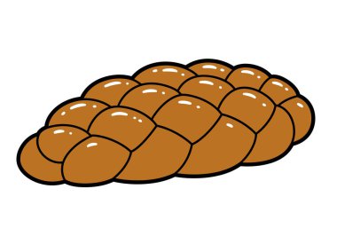 Challah ekmek klipsi sanatı. Parlak kahverengi kabuklu örülmüş ekmek. Çizim tasarımı.