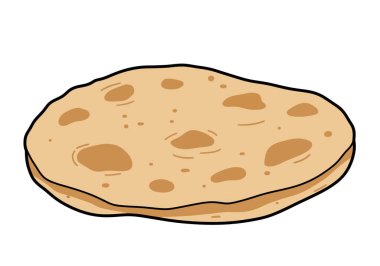 Clip art roti. Bu resim düz, yuvarlak, kahverengi benekli bir ekmek gösteriyor. Çizim tasarımı.