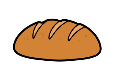 Bir somun ekmek tokası sanatı. Üzerinde üç çapraz kesik olan kahverengi bir somun ekmek. Çizim tasarımı.