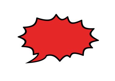 Çizgi roman baloncuğu sanatı. Kırmızı, sivri uçlu, beyaz arkaplanda siyah çizgili bir konuşma balonu. Çizim tasarımı.