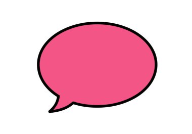 Pembe sohbet balonu klipsi. Beyaz arka planda siyah çizgili pembe bir konuşma balonu. Çizim tasarımı.