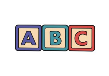 ABC yapı blokları birleşiyor. A, B ve C harfleriyle üç renkli blok. Resim tasarımı..