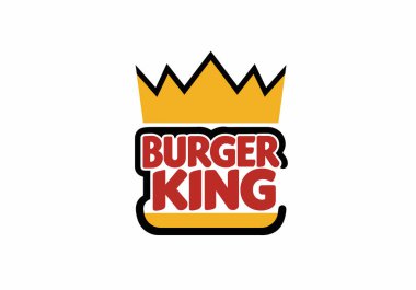 Burger King klip sanatı. Bu resim Burger King logosunun tepesinde bir taç ve kalın kırmızı harfler var. Çizim tasarımı.