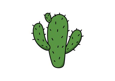 Nopal klipsi. Birden fazla yastığı ve siyah dikenleri olan yeşil bir kaktüs. Çizim tasarımı.