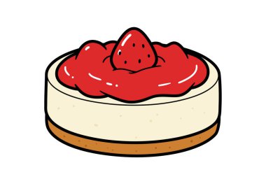 Cheesecake klibi. Graham kraker kabuklu, kremalı ve çilekli bir cheesecake. Çizim tasarımı.