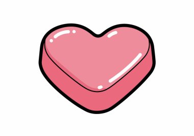 Şeker Kalp klipsi sanatı. Bu resim, parlak yüzeyi ve siyah hatları olan pembe kalp şeklinde bir şekeri gösteriyor. Çizim tasarımı.
