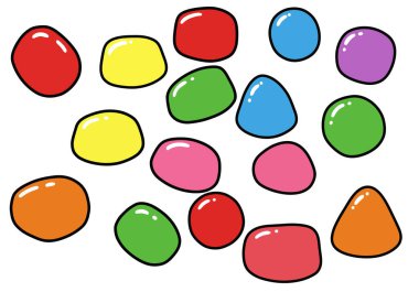 Gumdrop 'a tırman. Değişik şekillerde ve renklerde rastgele dağılmış renkli jelibonlar. Çizim tasarımı.