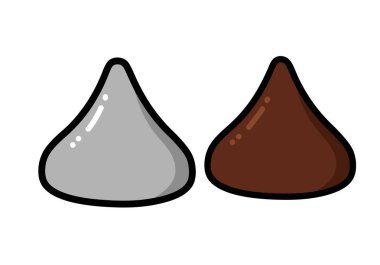 Hershey öpücüğüne tırman. İki Hershey 's Kisses, bir gümüş ve bir kahverengi, yan yana. Çizim tasarımı.