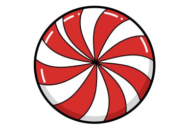 Nane şekeri şekeri. Parlak röfleli kırmızı ve beyaz girdap deseni. Çizim tasarımı.