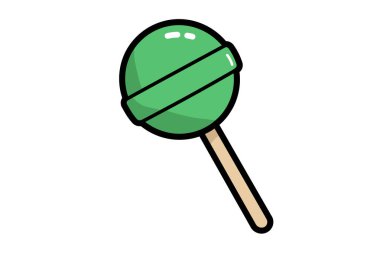 Lolipop şeker klima çizimi. Bej çubuklu yeşil yuvarlak lolipop. Çizim tasarımı.