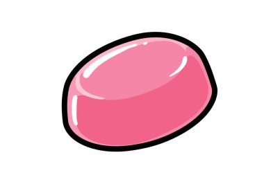 Pembe şeker parçası. Bu resim parlak, pembe, oval şekilli ve pürüzsüz bir yüzeyi olan şekeri gösteriyor. Çizim tasarımı.