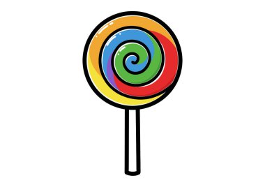 Girdap lolipop klipsi. Yuvarlak şekilli ve çubuklu renkli bir girdap lolipopu. Çizim tasarımı.