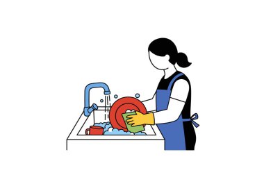 Bulaşık mandalı sanatı. Bu resim sarı pompalı mavi bir bulaşık deterjanı, bir plaka, bir damlacık ve bir sabun köpüğü içeren bir etiketi gösteriyor. Çizim tasarımı.