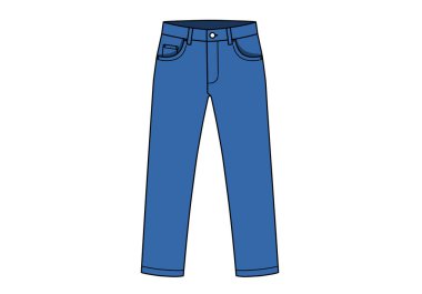 Kot pantolon klipsi sanatı. Bu resim, cebi, kemeri ve dikişleri olan kot pantolonların basit bir tasarımını gösteriyor. Çizim tasarımı.