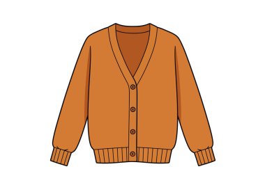 Cardigan süveter klipsleme sanatı. V yaka düğmeli hırka, tırtıklı kelepçeli ve kenarlı. Çizim tasarımı.