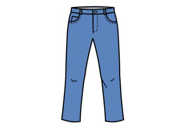 Pantolon kesme sanatı. Bu resim cebi ve düğmesi olan mavi bir pantolon gösteriyor. Çizim tasarımı.