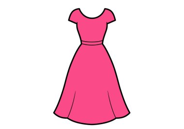 Pembe elbise klipsi sanatı. Kısa kollu ve beline oturan basit pembe bir elbise. Çizim tasarımı.
