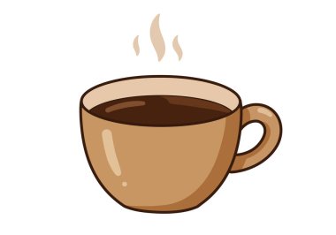 Kahve fincanı kek sanatı. Koyu kahve dolu dumanı tüten bir kahve fincanı. Çizim tasarımı.