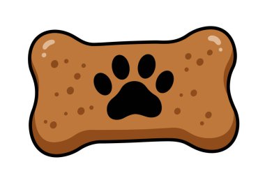 Köpek bisküvisi klipsi sanatı. Bu resim siyah pençeli kahverengi köpek bisküvisi ve etrafa saçılmış küçük noktalar gösteriyor. Çizim tasarımı.