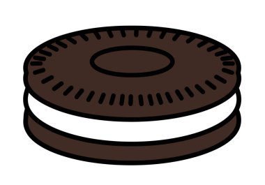 Oreo kurabiye klipsi sanatı. Bu resim iki çikolatalı gofret ve beyaz kremalı Oreo kurabiyesinin stilize edilmiş bir illüstrasyonunu gösteriyor. Çizim tasarımı.