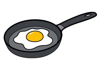 Yumurta klikörü. Bu resim kızartma tavasında yumurta kızartmasını gösteriyor. Yuvarlak sarısı ve beyaz kenarları var. Çizim tasarımı.