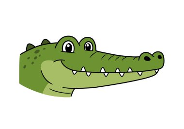 Timsah suratlı kırpıcı. Bu resim, karikatür tarzı timsah kafası, büyük gözleri, geniş bir gülümsemesi ve görünür dişleri olan bir timsah yüzü gösteriyor. Çizim tasarımı.